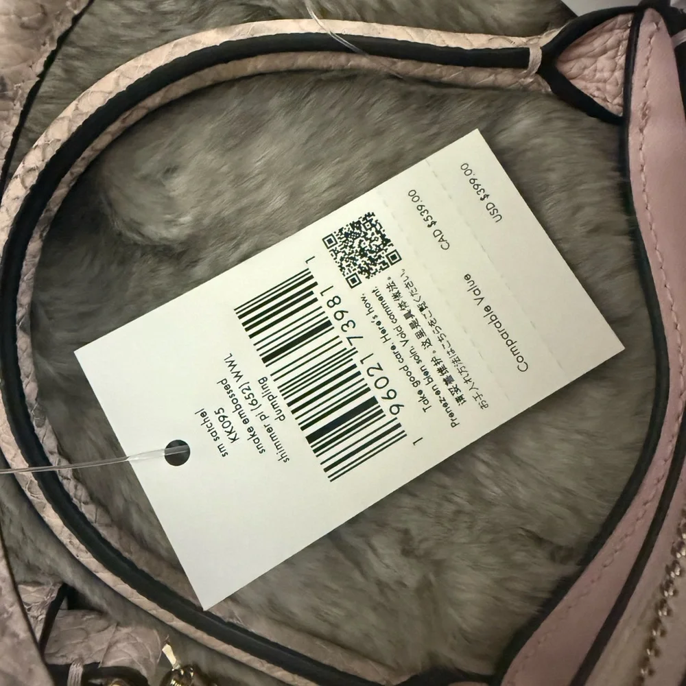 kate spade Pale Pink Pebbled Leather Satchel with Snake-Embossed Trim